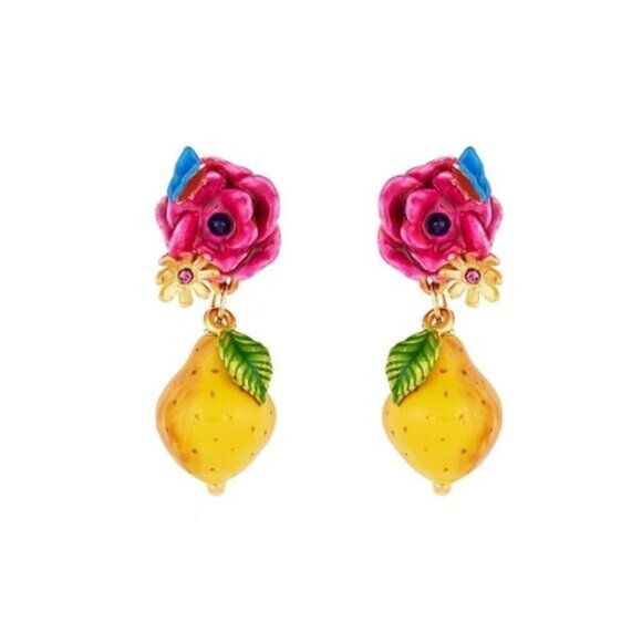 LES NEREIDES Anthropologie  Hand Enamelled PEAR Yellow  EARRINGS - Picture 1 of 2